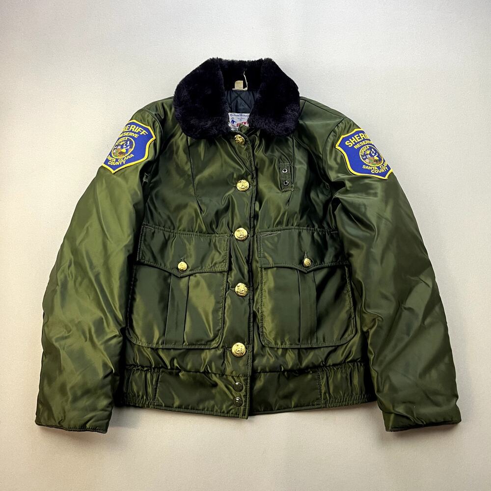 Vintage Sheriff Uniform Jacket Womens 10 Green Butwin Bomber Quilt Lined USA 70s